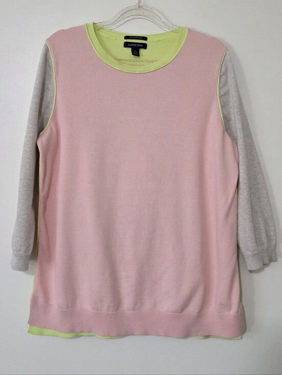 Lands' End Sweaters - Lands' End Colorblock Pastel Supima Cotton Sweater Preppy Soft Girl Layer Large